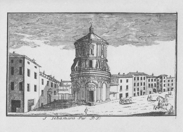 Tempio di San Sebastiano, litografia di Marc'Antonio Dal Re, 1745